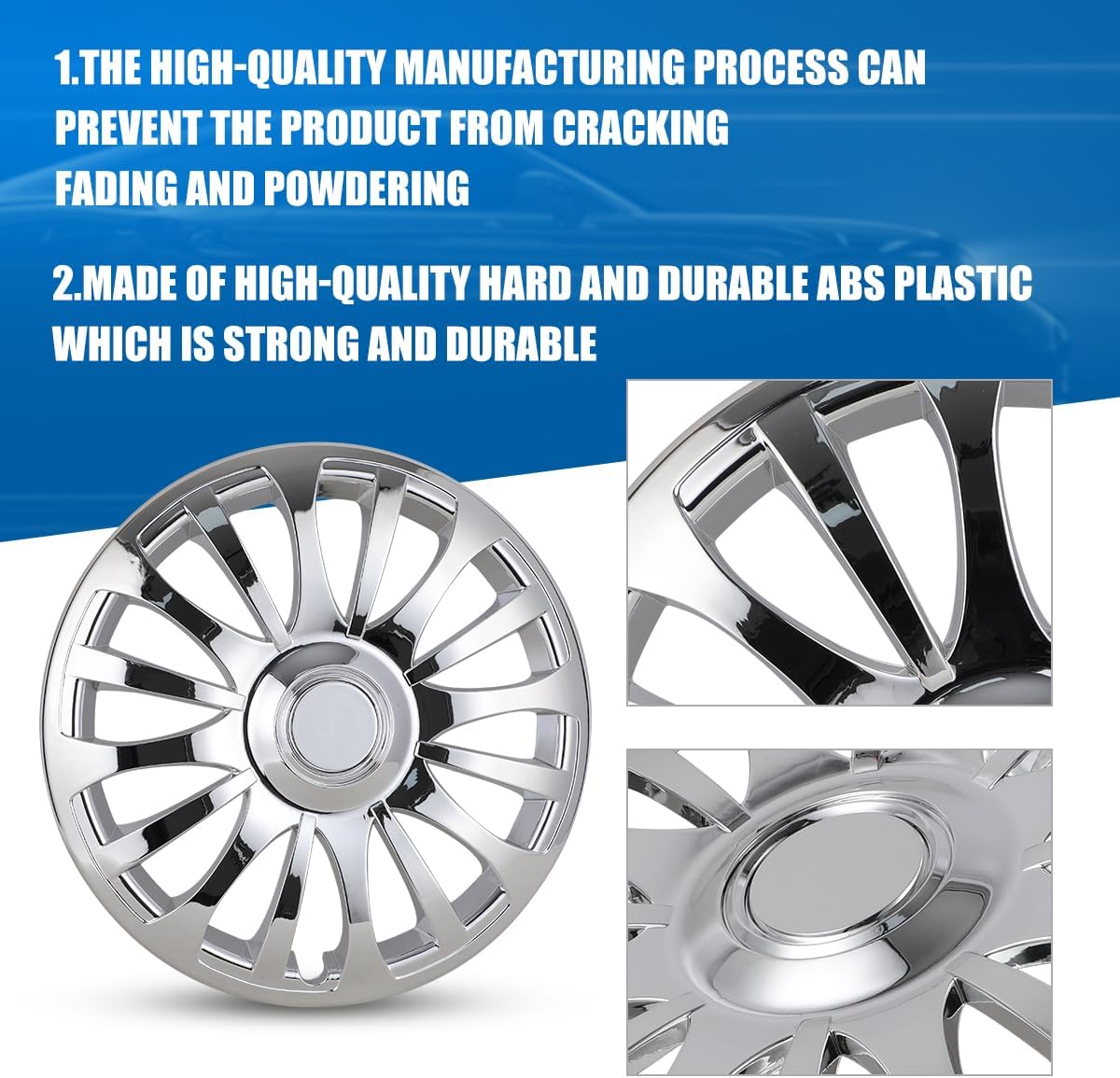 16 Inch Hubcaps Set of 4 Silver Chrome Universal Wheel Rim Cover R16 Hub Cap (Only Fit for Iron Hub) Hubcaps Replacement Exterior Accessories for Car Pickup Truck SUV(Silver Chrome, 4-Pack)