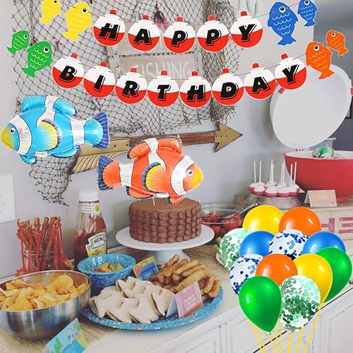 Miniatura 6 de The Big One - Suministros para fiesta de primer cumpleaños The Big One, mantel de Little Fisherman Banner Gone Fishing Cake Topper Ofishally One