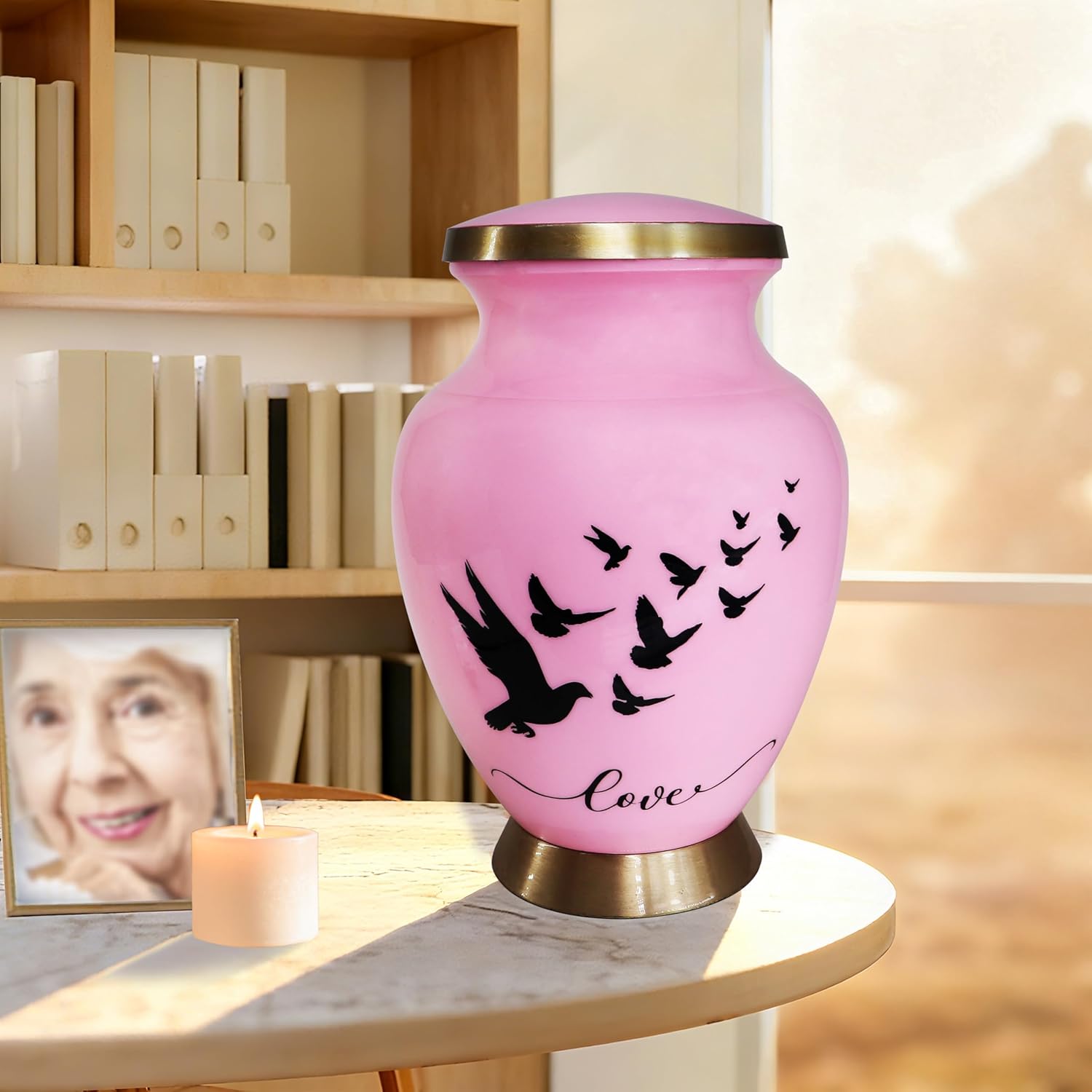 Cremation Urns for Human Ashes Adult Female and Male, Funeral Urn for Ashes for Women & Men, Love Models Decorative, Flying Bird Urns, Pink and Gold - Large Full Size