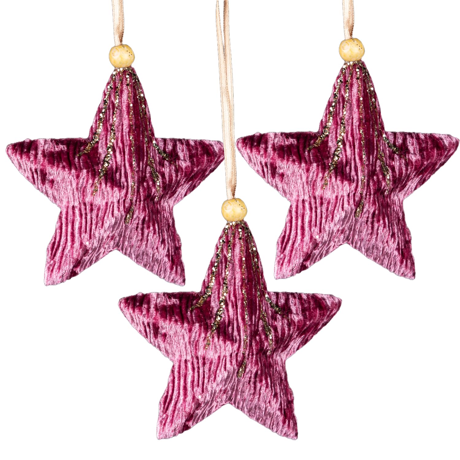 3Pcs Pink Burgundy Star 10.5cm - Christmas Tree Hanging Decorations Festive Decorative Ornaments Fairy Tale Themed Xmas Tree Pendant