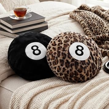 Yousoontic 2 Pcs 8 Ball Cheetah Pillow Round Plush, Black and Cheetah