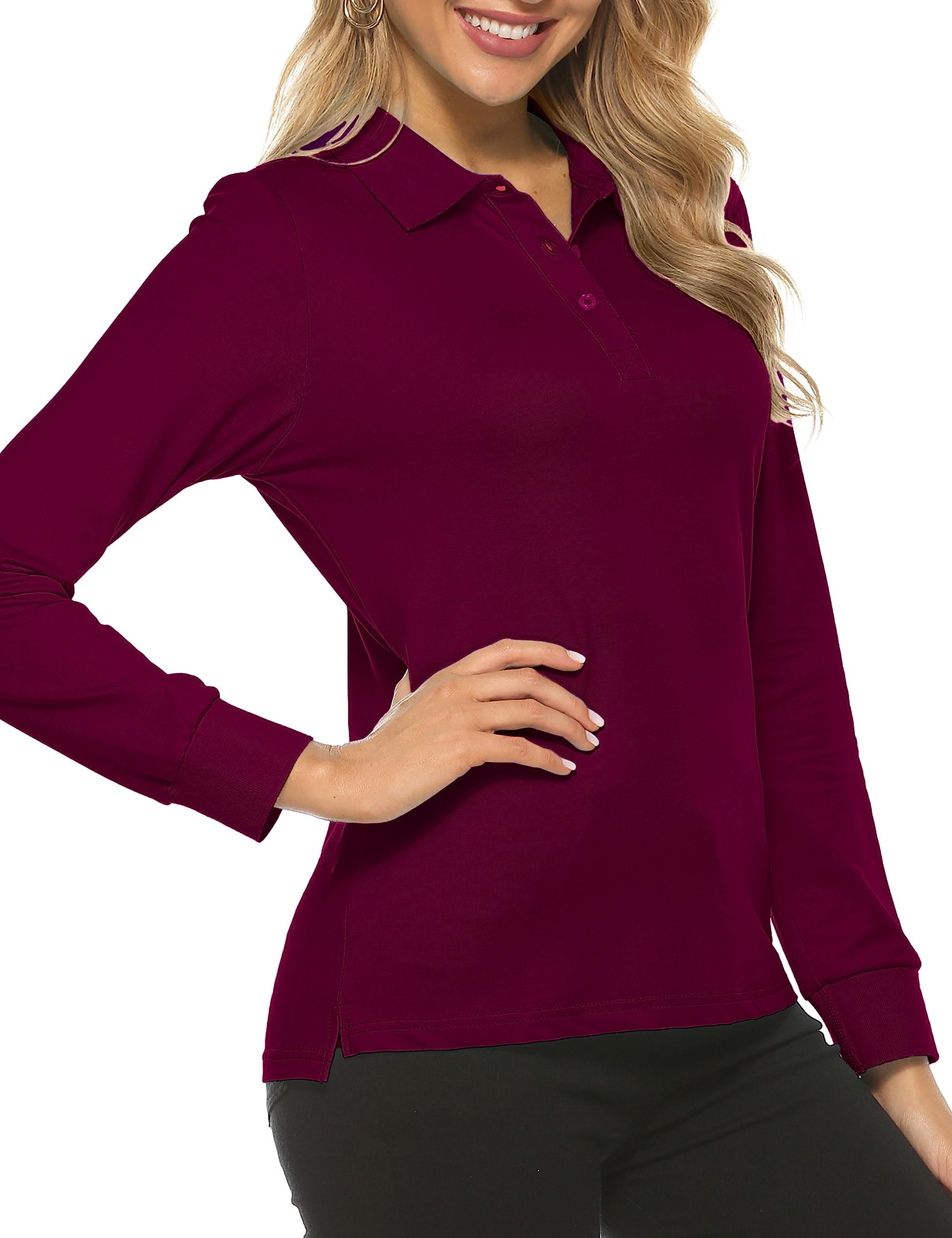 MoFiz Polo Donna Manica Lunga Poloshirt Lavoro Camicia Sportiva Golf Top con Bottoni