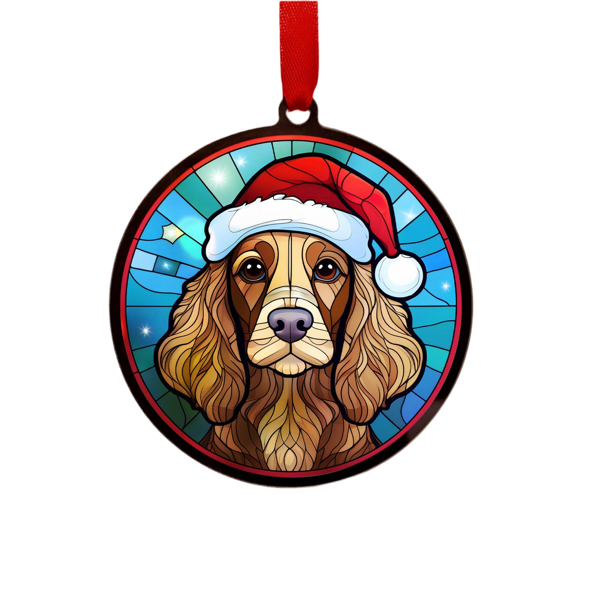 Working Cocker Spaniel Chocolate Suncatcher Decoration Santa Hat Christmas