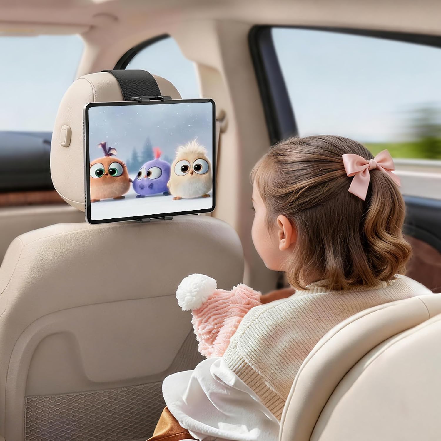 PLDHPRO Car Headrest Tablet Holder, Backseat iPad Mount with Adjustable Strap, Tablet Car Mount Fits Most Vehicles, Road Trip Essentials for Kids, for 5.5-14.6" iPad Pro Air Mini, Galaxy Tab, Fire HD