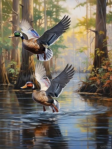 Miniatura 1 de QAZWSX Juego de pintura de diamantes 5D de agua voladora de pato de ánade real, arte de diamantes de taladro completo, pintura de bricolaje por