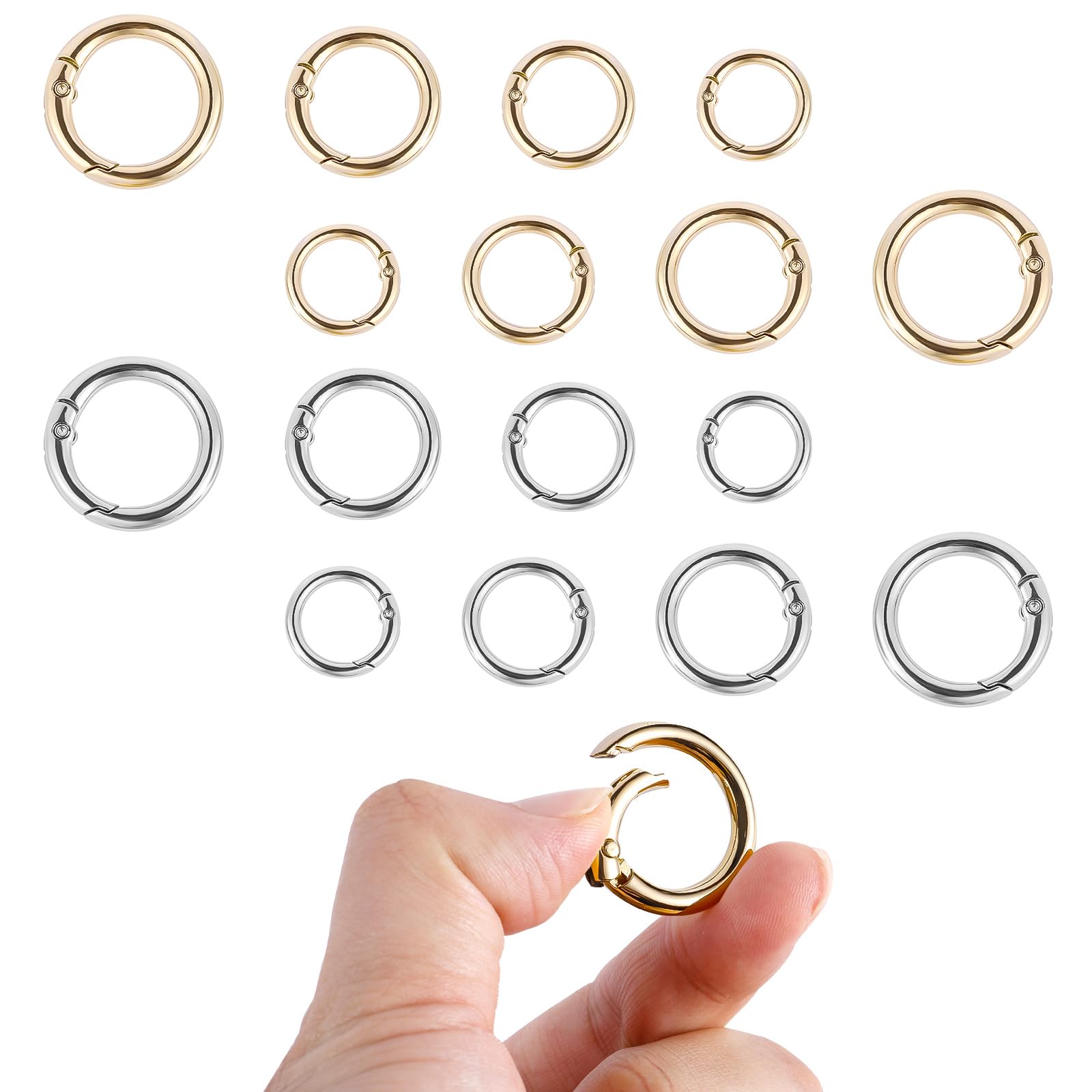 16pcs Trigger Spring o Ring, Round Mini Metal Snap Clip Silver