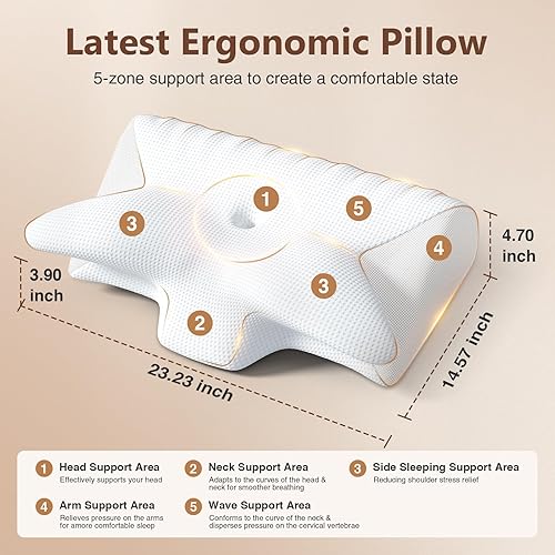 Miniatura 2 de Almohada cervical para aliviar el dolor de cuello, almohada ergonómica ajustable de espuma viscoelástica para aliviar el dolor de cuello y hombros,