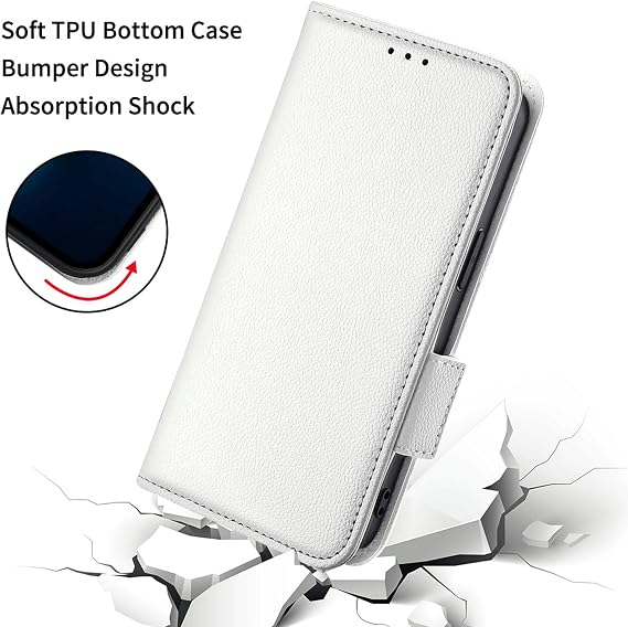 Compatible with Samsung Galaxy M36 SM-M366B Phone Case PU Leather Folio Flip TPU Protective Cover, with Tempered Glass Screen Protector HV-ZL-White