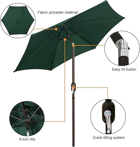 Miniatura 51 de Blissun Sombrilla de patio de 7.5 pies, sombrilla de patio, sombrilla de mercado al aire libre con botón de inclinación y manivela (bronceado)