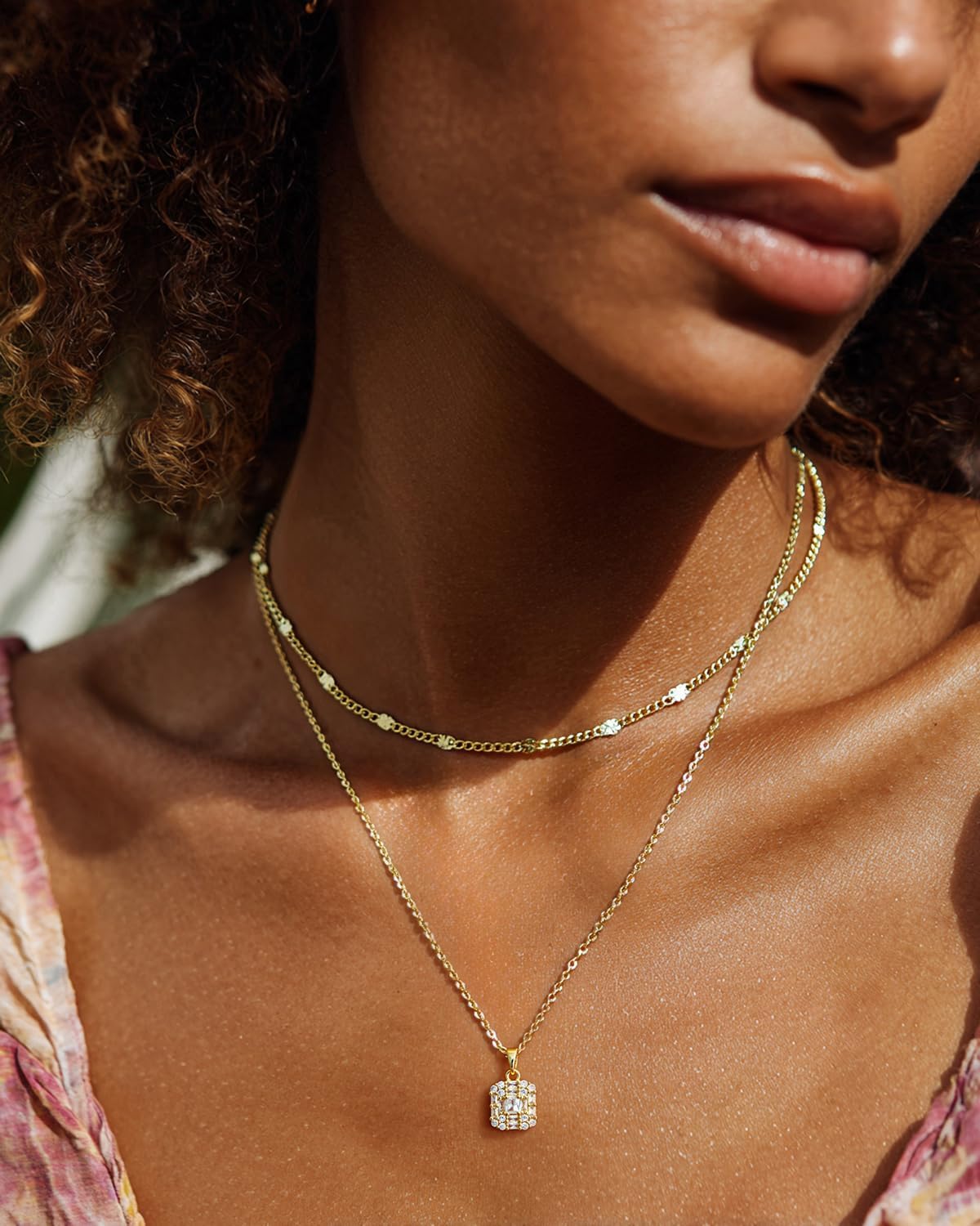 Dainty Pendant Gold Necklace for Women Layered 14K Diamond Pendant Gold Plated Necklace Cubic Zirconia Trendy Chain Choker Necklace Stack Gold Jewelry Gifts for Women - Image 2