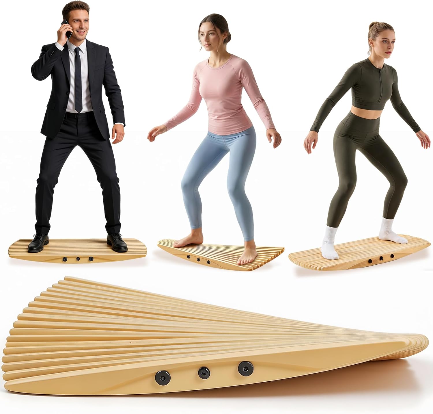 Wooden Balance Board, Non-Slip Wobble Balance Board Trainer for Standing Desk,Core Strength, Surfing, Skateboarding,Rocker Board for Home Gym, Fitness & Indoor Play