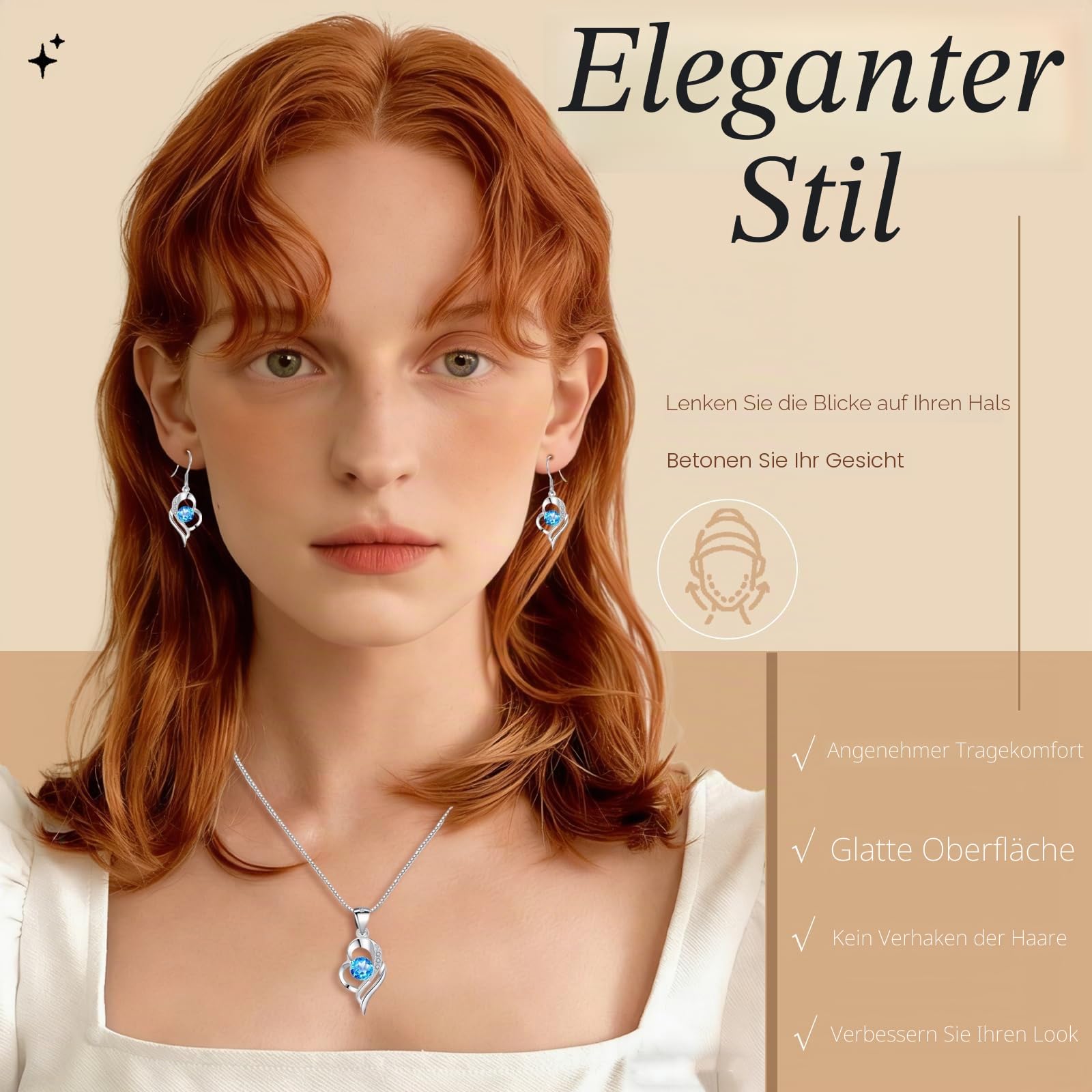 Kamise Schmuck Set Silber, 925 Sterling Silber Kette & Hängend Ohrringe | Herz, Zirkonia, Hypoallergen, Schlafen, Geburtstag Valentinstag, für Frauen Freundin, Schmuck, Geschenk, Romantic, 45cm