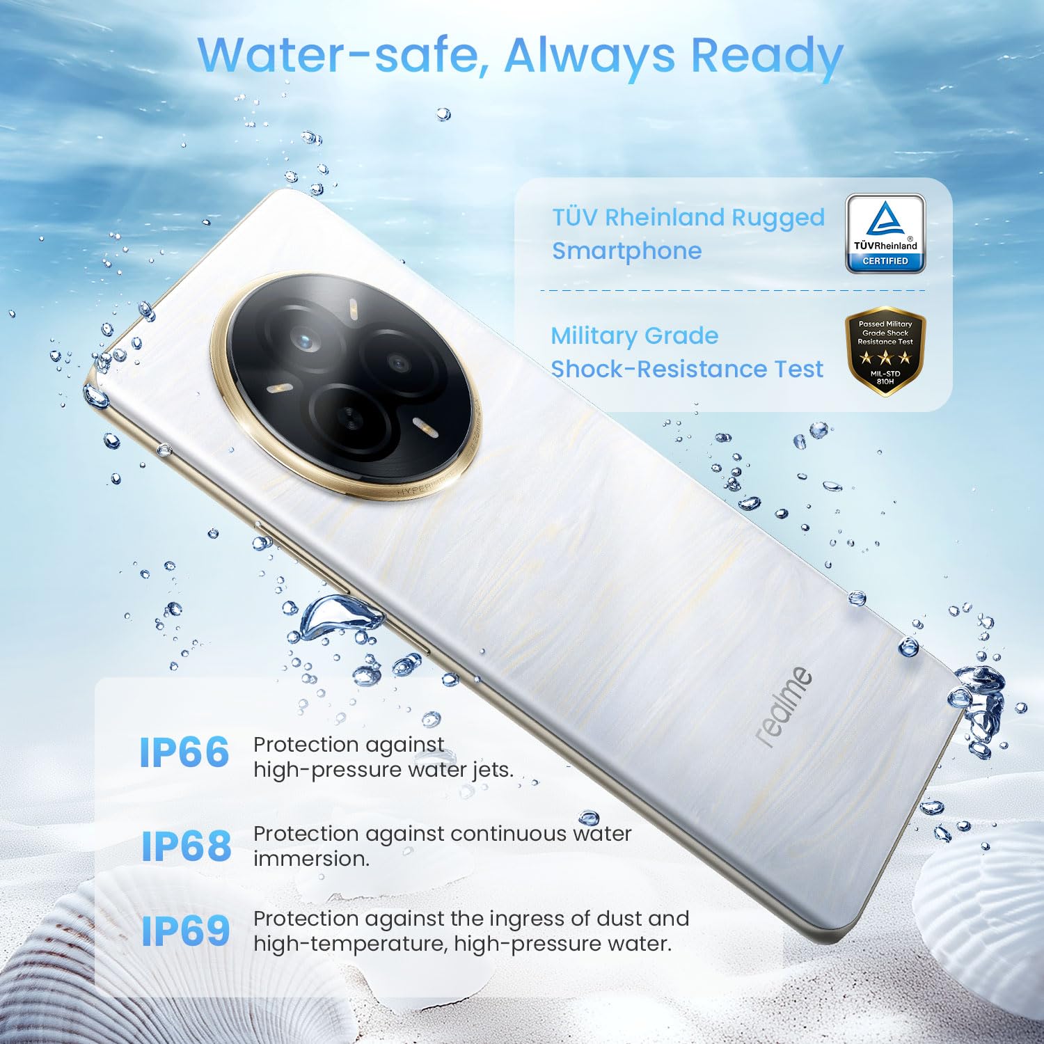 realme 14 Pro Smartphone 5G 12+512GB,Pearl White, 6.72 Pouces d'écran incurvé, 120Hz d'affichage, 45W SuperVOOC, 5130 mAh de Batterie, 50 MP de caméra, Dimensity 7300 Energy, IP69