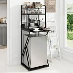 PUNCIA 4-Tier Mini Réfrigérateur Stand avec Power Outlet Bar Coffee Organizer -Cafetière avec réfrigérateur Space, Armoire de réfrigérateur haut de gamme & Micro-ondes étagère Bakers Rack pour cuisine Dorm Pantry Appartement