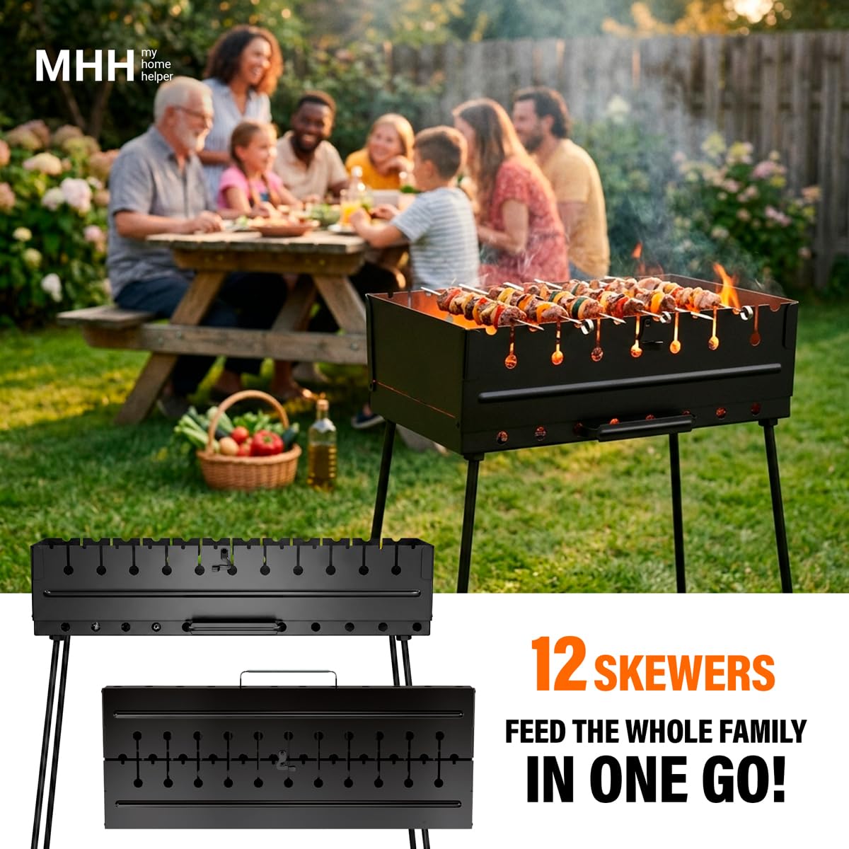 Amazon.com: Charcoal Grill for 12 Skewers - Portable Barbecue Camp