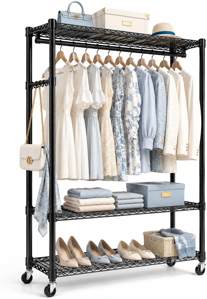 Clothes Rack Heavy Duty Rolling Closet for Hanging Clothes