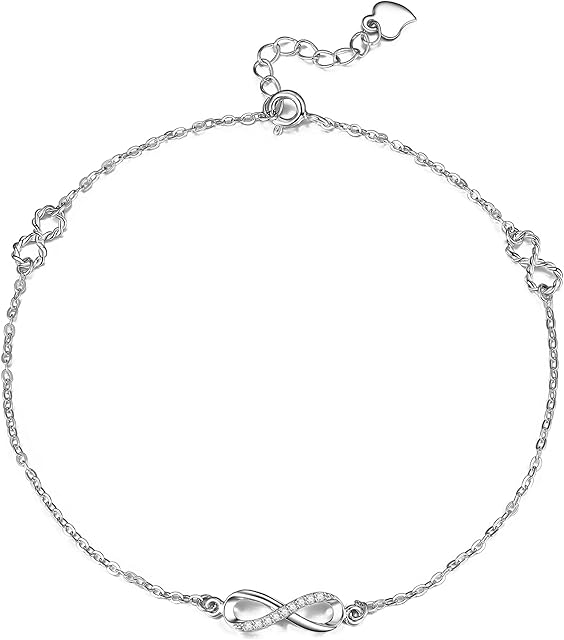 F.ZENI Infinity Anklet Bracelet for Women 925 Sterling Silver Infinity Symbol Charm Adjustable Bracelet Chain Jewelry Gifts Collection
