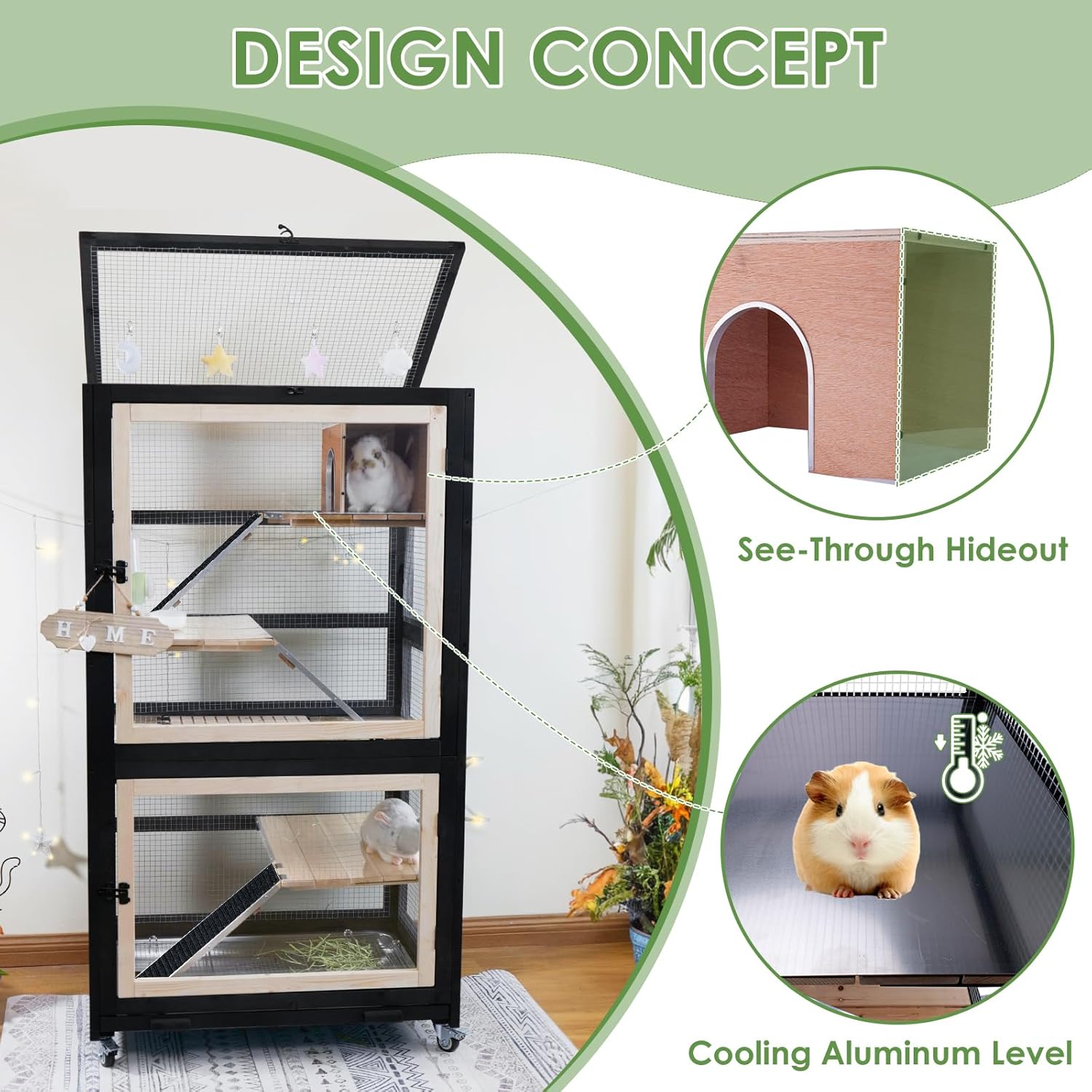 Chinchilla Cage Large Enclosure for Squirrel Chameleon Ferret Rat Guinea Pig Rabbit with Ramps, Chew-Proof Ramps & Slide-Out Tray