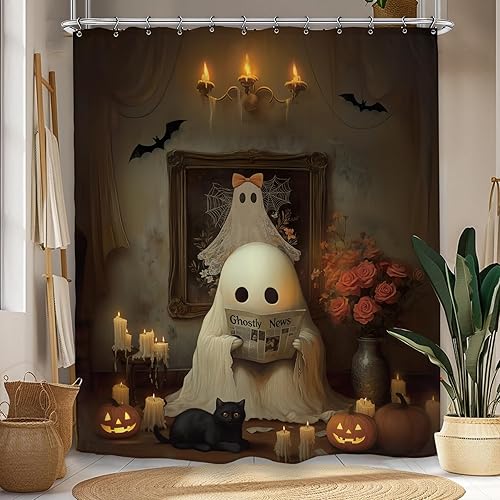 Miniatura 6 de Divertida cortina de ducha de fantasmas de Halloween, 60 pulgadas de ancho x 72 pulgadas de largo, bonita decoración gótica de terror, espeluznante
