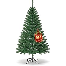 5FT Artificial Christmas Tree, 350 PVC Branch Tips Hinged Xmas Tree with Sturdy Metal Stand, Gloves Included for Easy Assembly, Medium Holiday Decor for Apartment Living Room Office