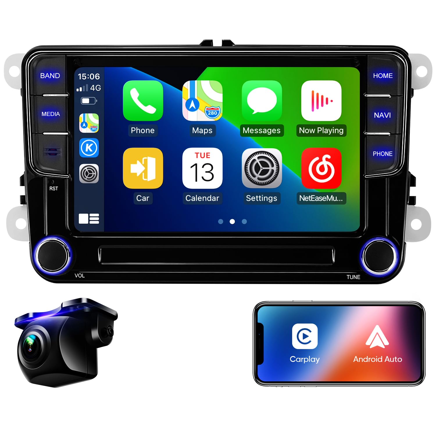 3+32G Car Stereo 7 inch 8 Core Android 12 Radio for VW Passat Caddy Golf MK5 MK6 Jetta RCD 330 Carplay Support DSP 36EQ FM AM RDS Navigation