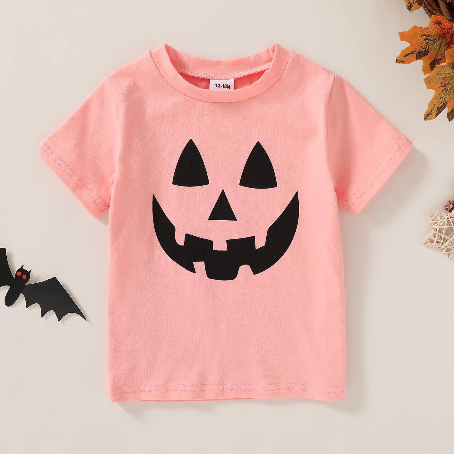 Toddler Baby Girl Boy Halloween T-Shirt Short Sleeve Tops Pumpkin Smile Face Fun Tee Clothes 1-5 Years