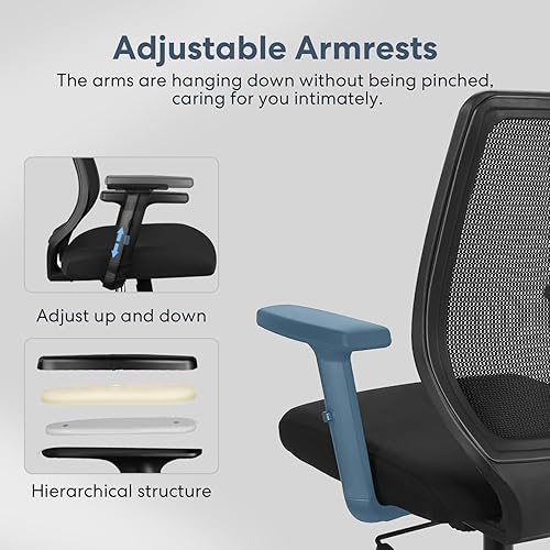 Miniatura 8 de Silla ergonómica de oficina, silla de escritorio de malla para el hogar con brazos ajustables, sillas de computadora con respaldo medio para