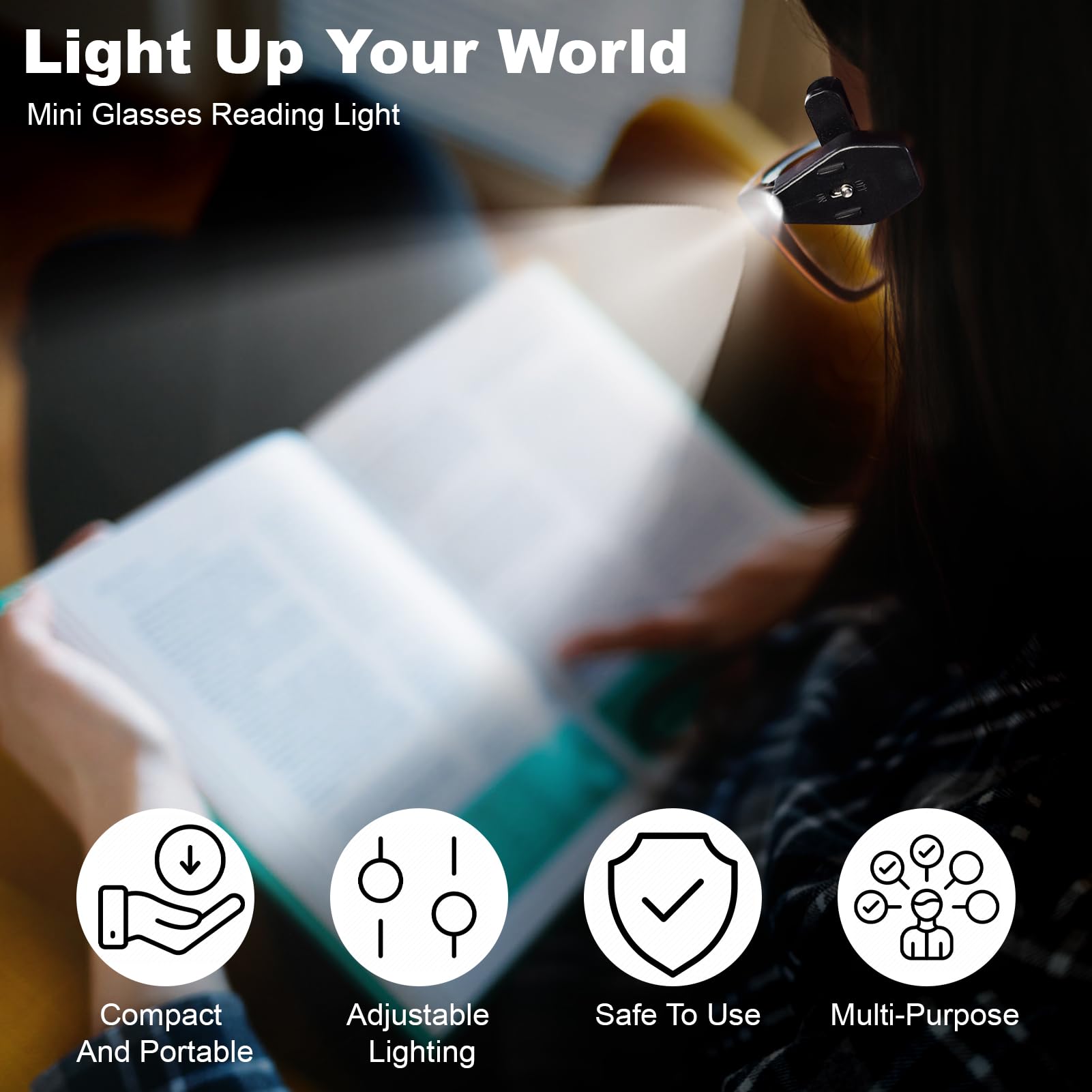 Lampe LED Clip Lunettes Lecture Nuit - Éclairage Rotatif 360° Portable Noir
