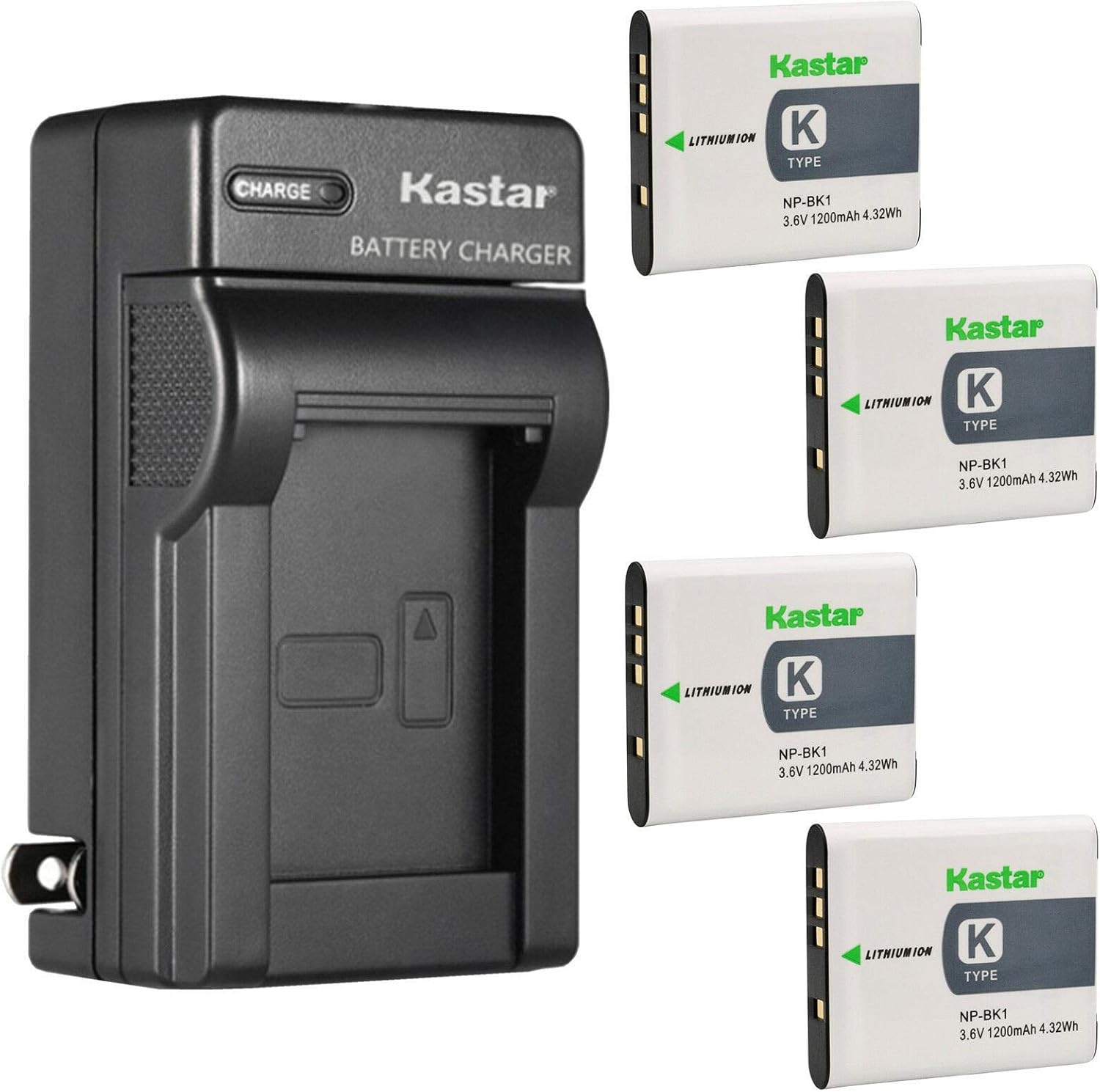 Kastar 4-Pack Battery and AC Wall Charger Replacement for Sony NP-BK1, NP-FK1 Batteries, BC-CSK Charger, Cyber-Shot DSC-W180, DSC-W190, DSC-W370 Cameras
