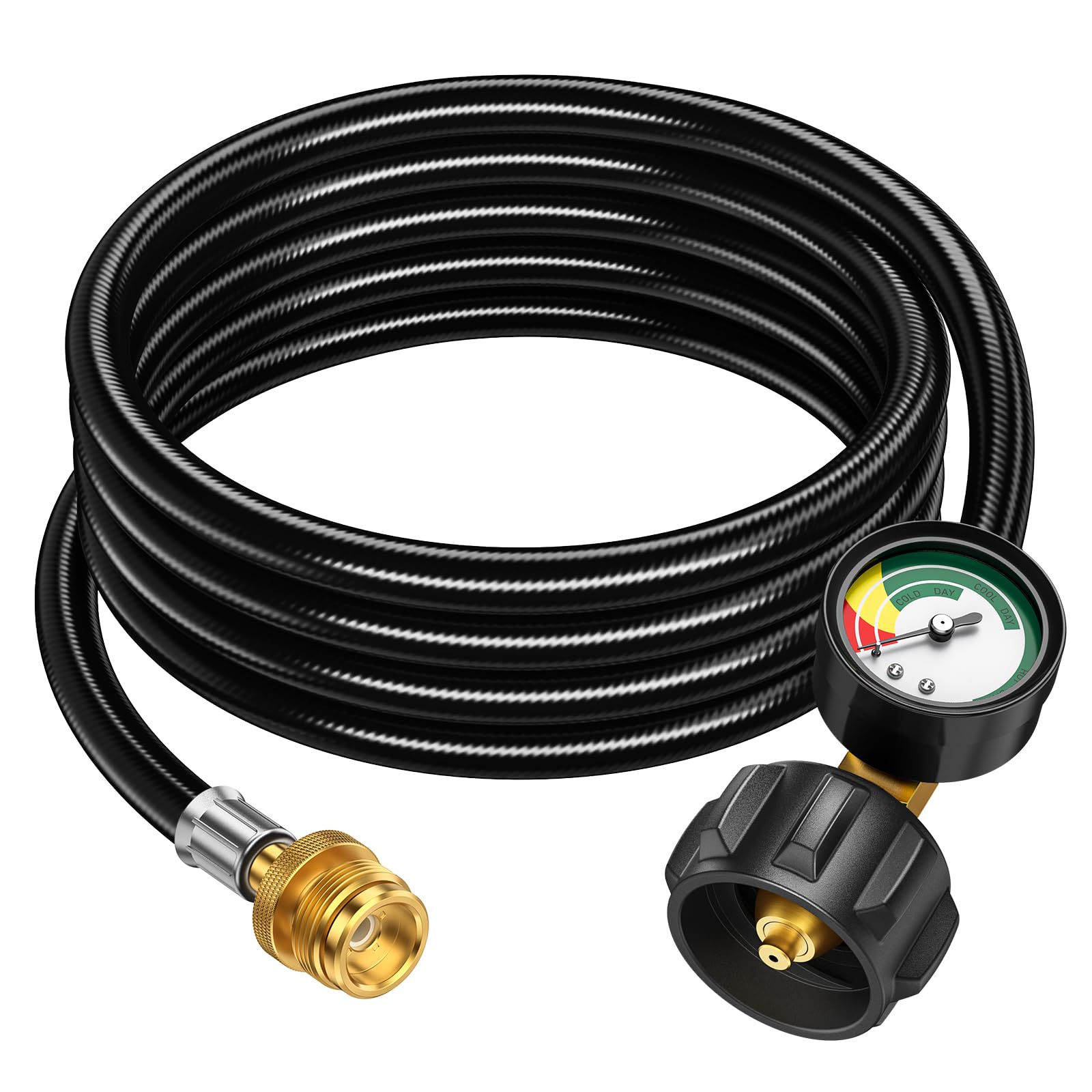 8FT Propane Hose Adapter 1lb to 20lb with Gauge, Propane Tank Adapter Hose 20 lb to 1 lb, Propane Tank Hose, Propane Grill Hose Fit for Mr Buddy Heater, Weber Q Grill, Coleman Camping Stove