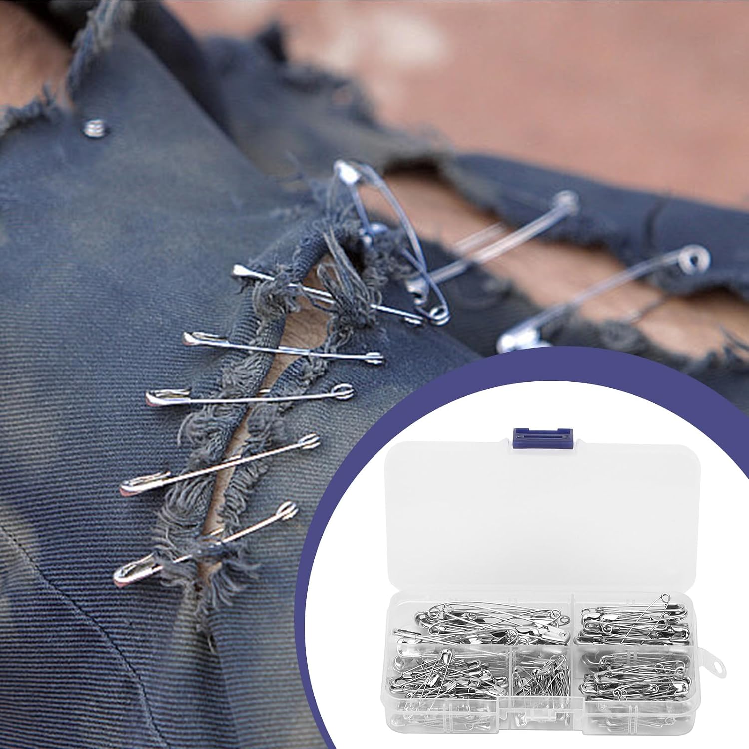 Safety Pins Assorted, 6 Sizes Stainless Steel Safety Pins Sharp Edges Heavy Duty for Clothes, Sewing, Arts & Craft