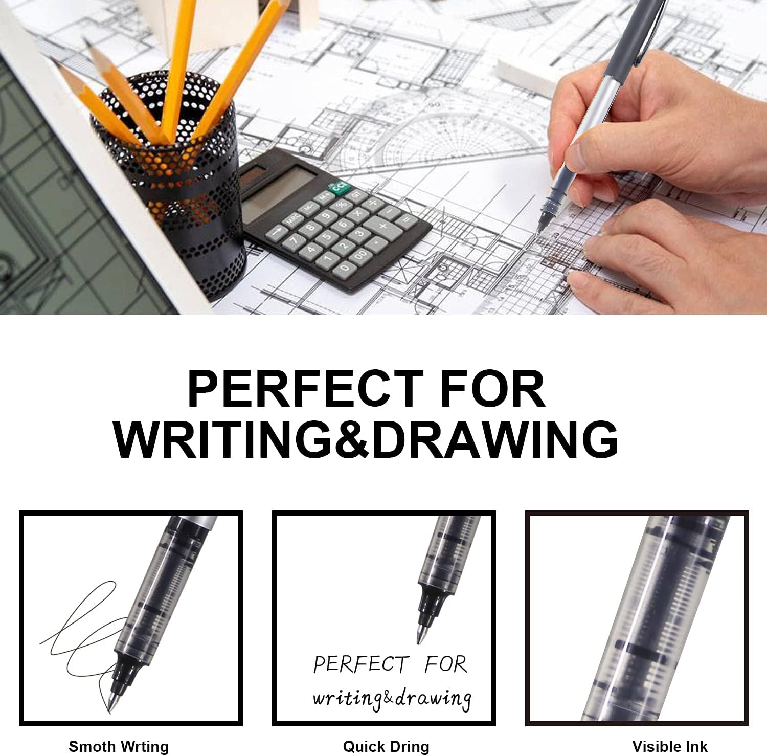 Rollerball Pen, 25 Pack Black Gel Pens 0.7 mm Fine Point Liquid Ink, Quick-Drying Ballpoint Pen for Writing Journaling - Image 4