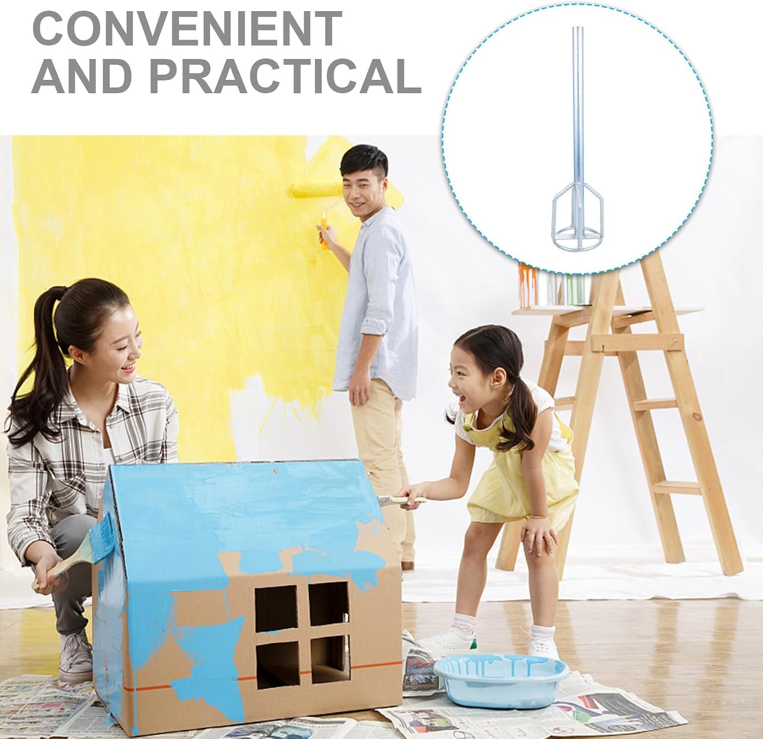 Power Drill Mixing Rod Stirring Paddle Iron Mixing Stick for Cement Plaster Paint Mixer Tool Compatible with Electric Drill