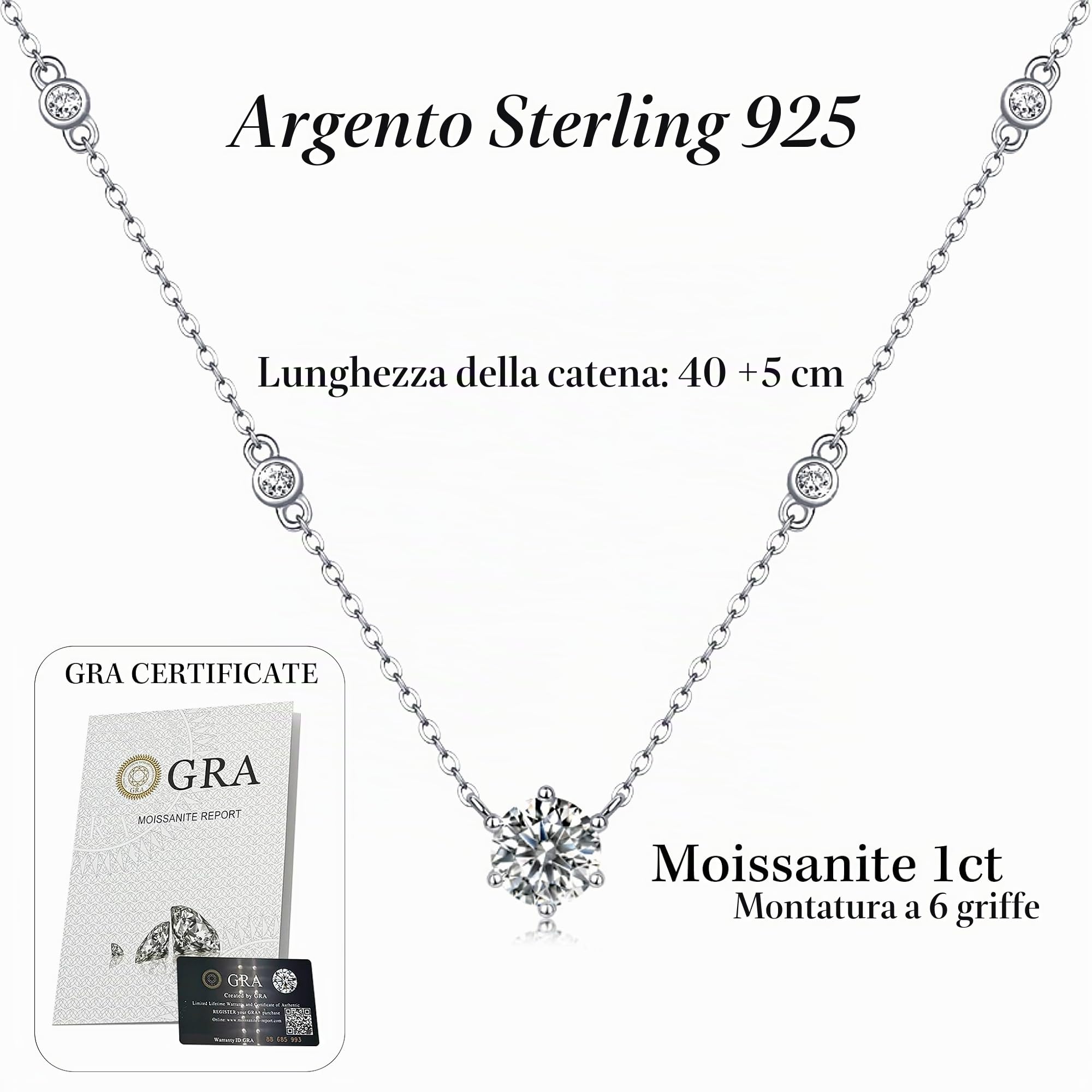 Collana con diamante in argento Sterling 925, ciondolo Moissanite 1 carato con certificato GRA regalo di compleanno donna