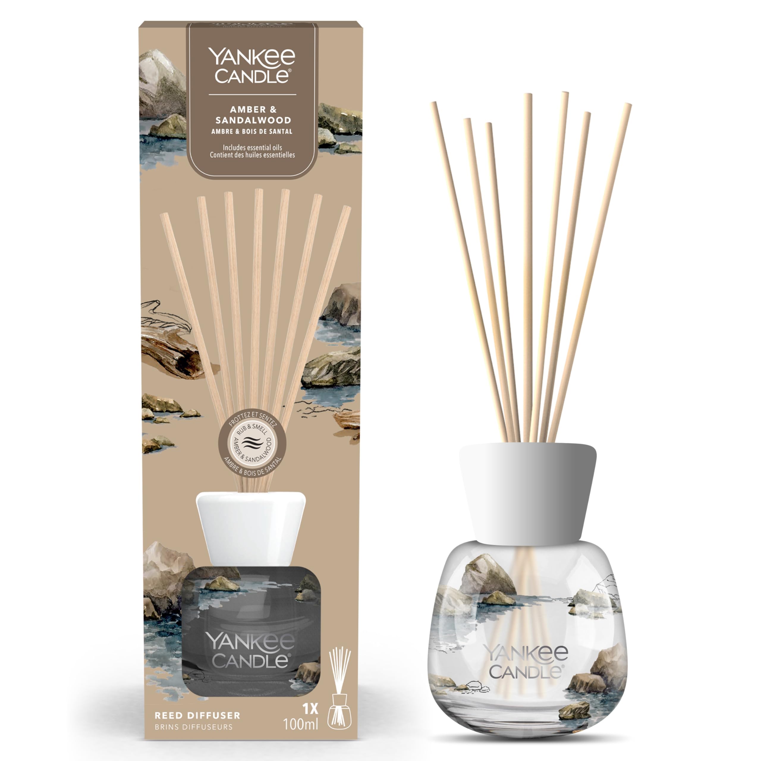 Yankee Candle Signature Diffusore a bastoncini | Ambra & Sandalo | 100 ml | Fino a 10 settimane di fragranza | Confezione riciclabile | Un regalo perfetto per una donna