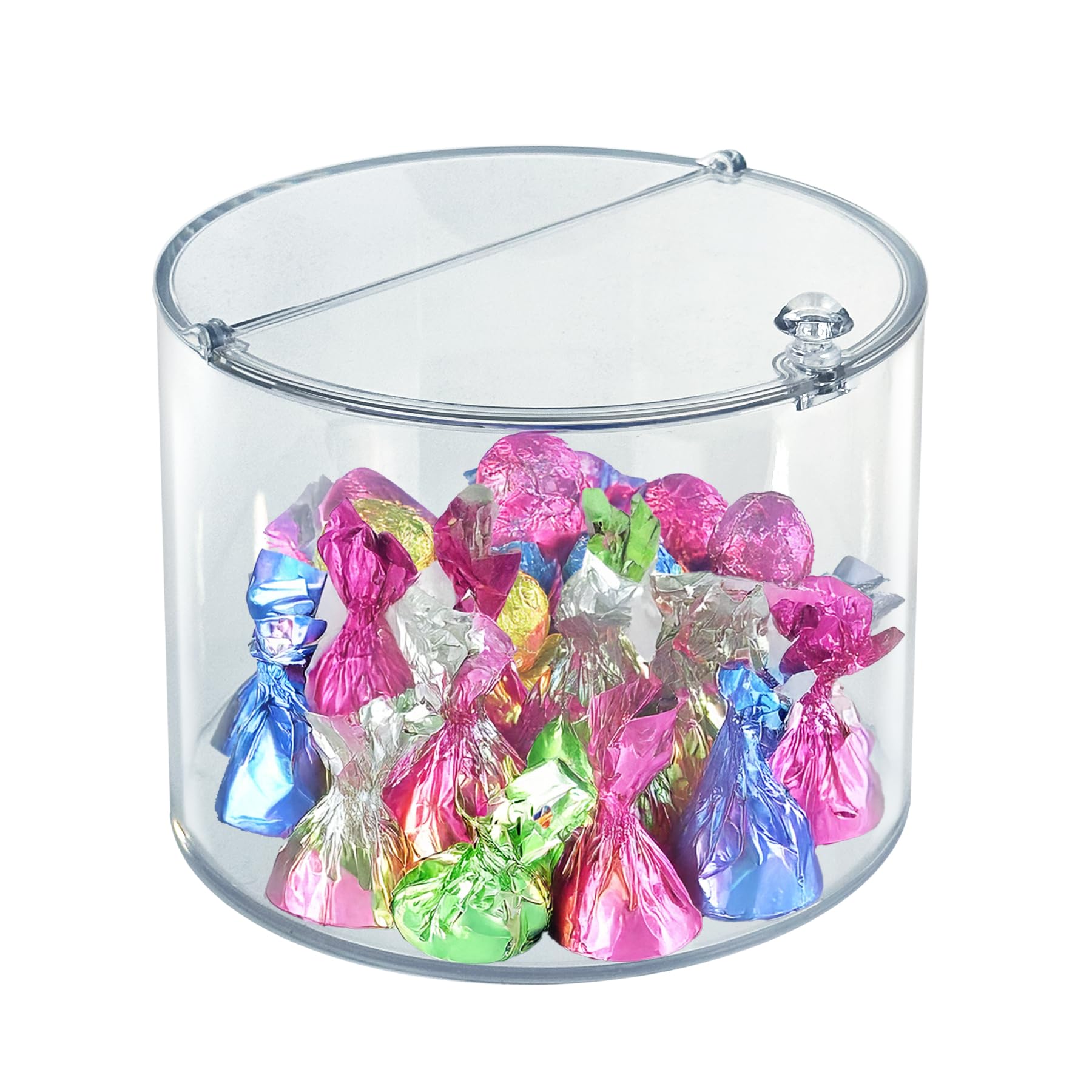 Azar Displays 400429 Round Candy Bin with Magnetic Lid – 1.06 Gallon Commercial Grade Clear Acrylic Food Storage Container, Airtight Snack Bin for