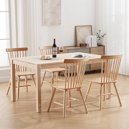 Miniatura 8 de LZAREAL Juego de 4 sillas de comedor de madera estilo granja, sillas de cocina modernas de mediados de siglo, sillas de comedor francesas Windsor