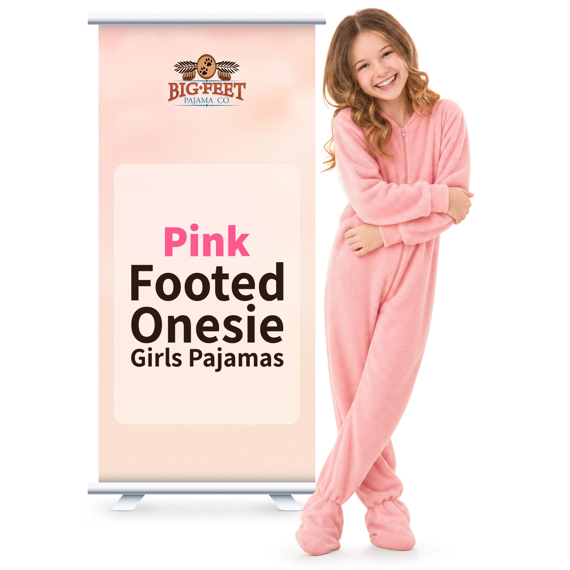 Big Feet Pjs Kids Pink Fleece Footed Pyjamas (XS)