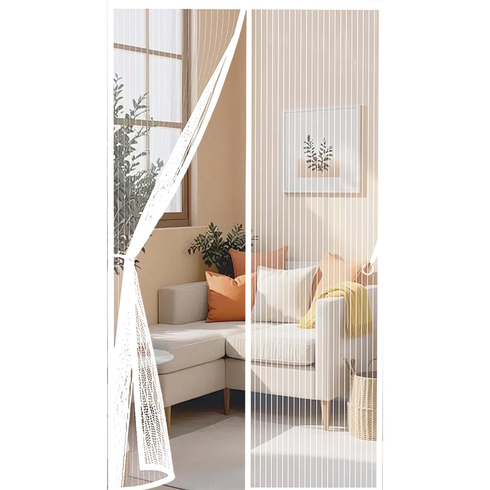 Feijdon White Fly Curtains 169 X 180 Cm Powerful Magnets And Full Frame Magic Tape, No Drill Installation Mosquito Proof Door Curtains Hundreds Of Sizes, Lets Fresh Air In,