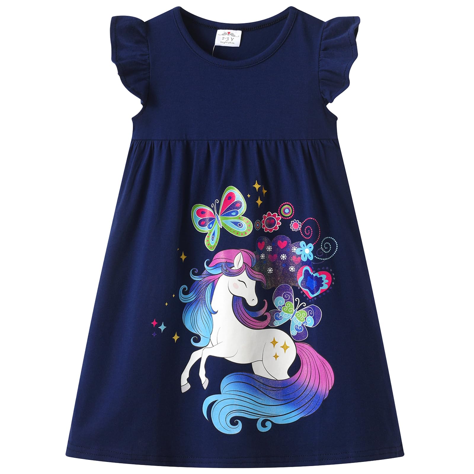 VIKITA Niñas Vestidos Algodón Animal Bordado Manga Larga Vestido para Niños