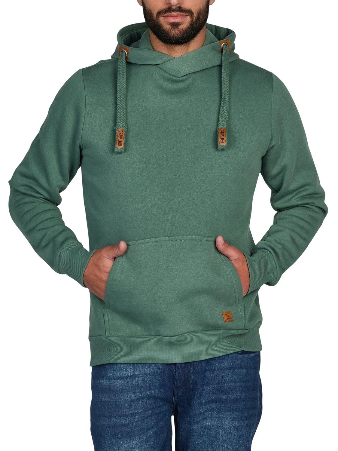 riverso RIVNiklas Men's Hoodie Regular Fit Hoodie Pocket Pullover Streetwear Cross-Over Collar Hood Grey Brown Green Red Blue Black Beige S M L XL XXL 3XL 4XL 5XL, Forest green, XXL
