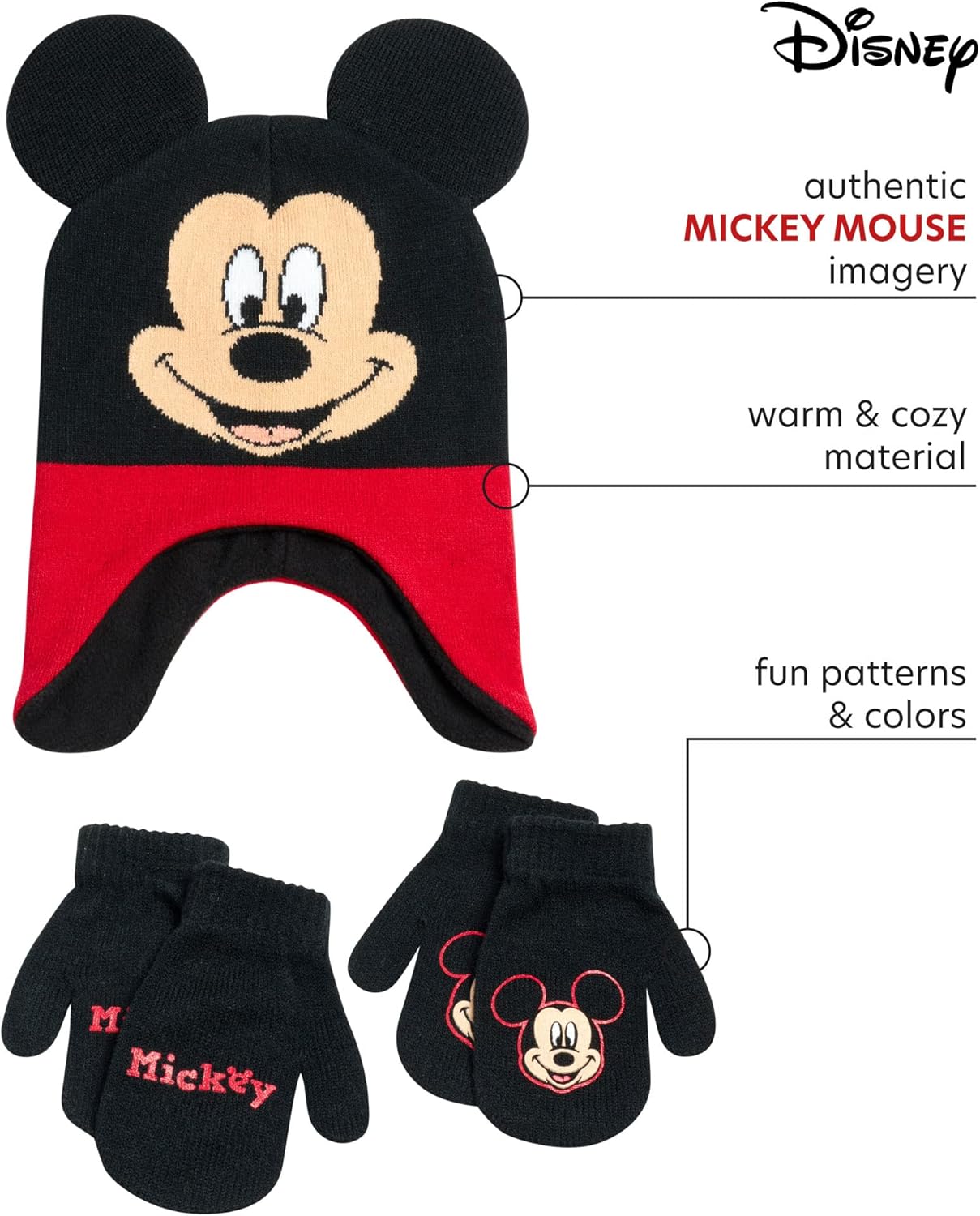 Disney Boys Mickey Mouse Winter Hat and 2 Pair Mitten or Gloves Set (Age 2-7) - Image 2
