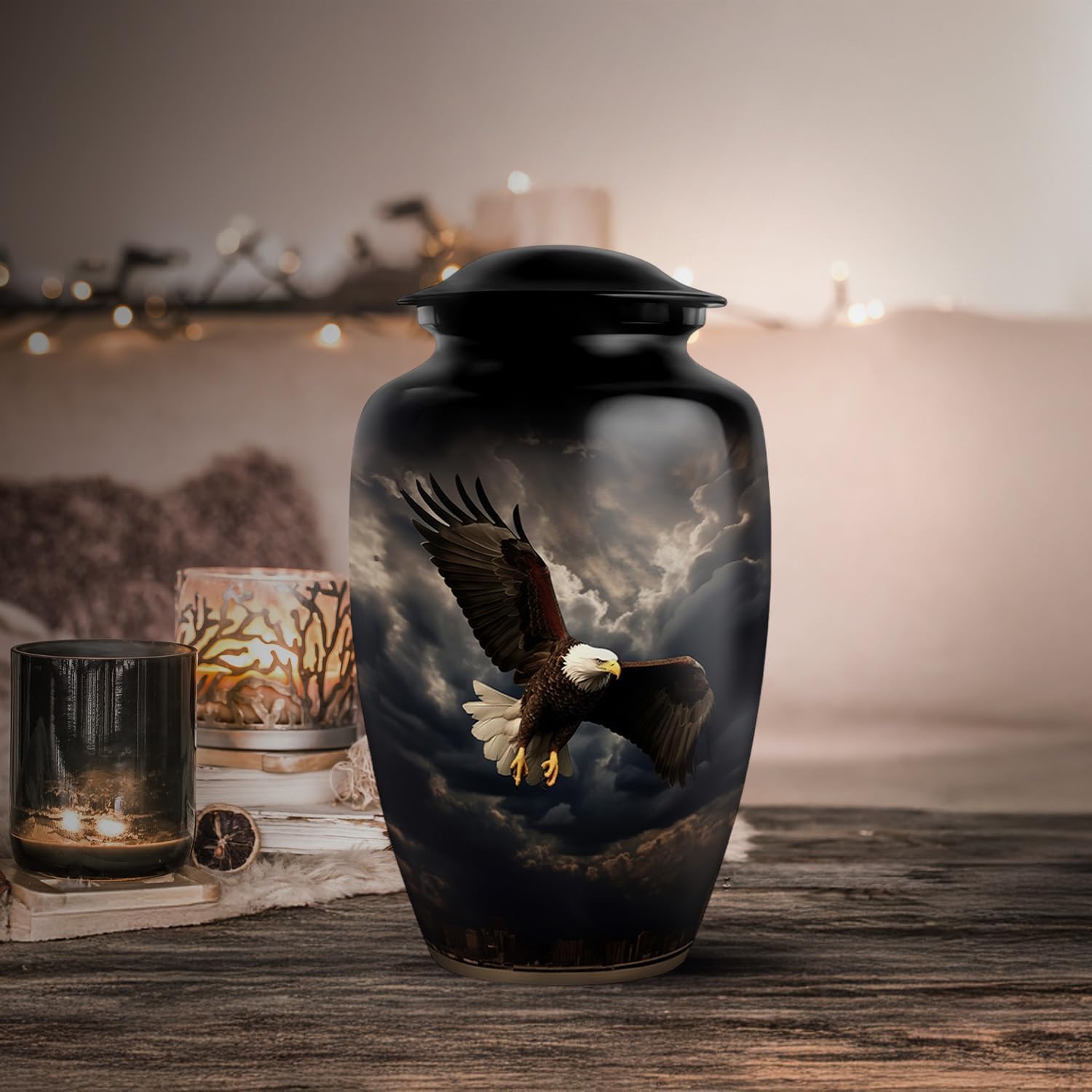 Black Eagle Urns for Adult Male & Female Ashes - Large Funeral Urn for Human Ashes Women - Memorial Urns for Mom and Dad 10 Inch & 200 Cubic Inches
