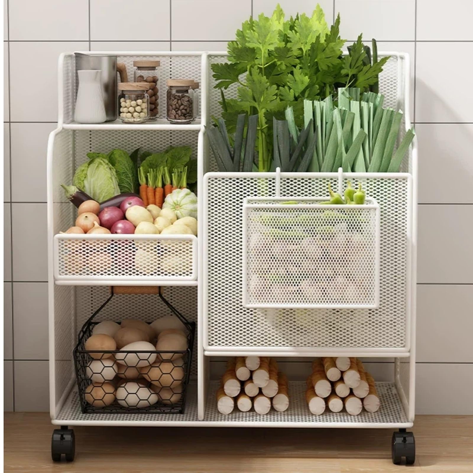 Carrello portaoggetti da cucina Carrello da cucina for frutta e verdura Portaoggetti for la casa(Gold)