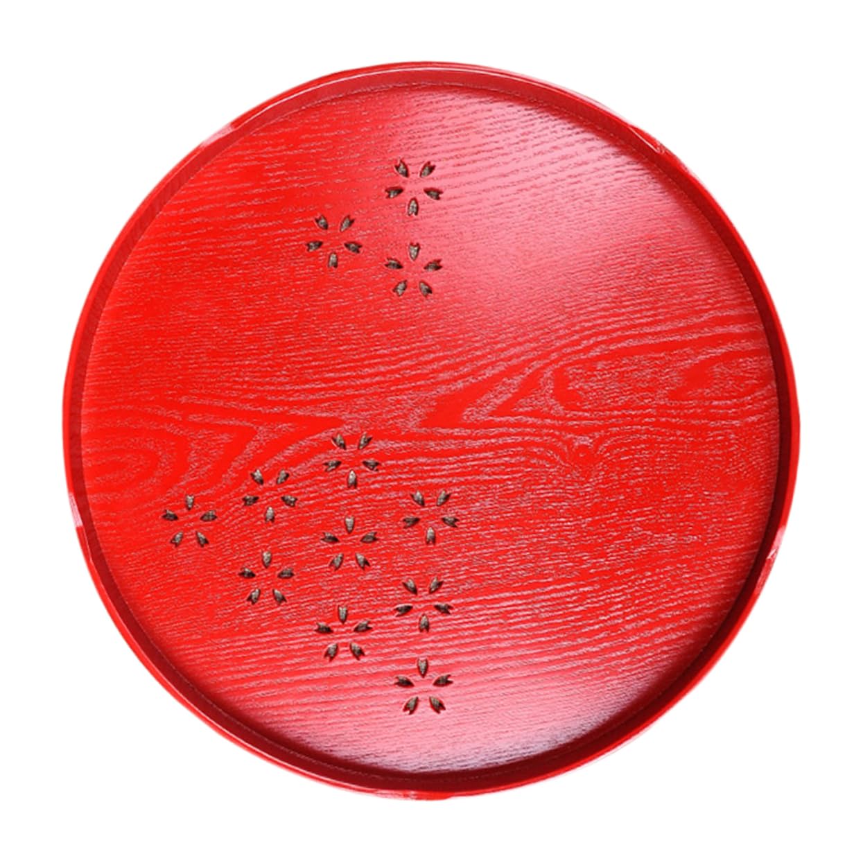 Bandeja Decorativa Redonda de Madera Roja para Juego de Té de Boda