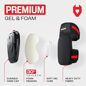 NoCry Professional Gel Knee Pads for Work Heavy Duty Anti-Slip Cap, Extra Dual-Layer Foam and Cushion, Reinforced Adjustable Non-Slip Straps, Built-in Hangand Pull Loops, Fits Men Women, Black