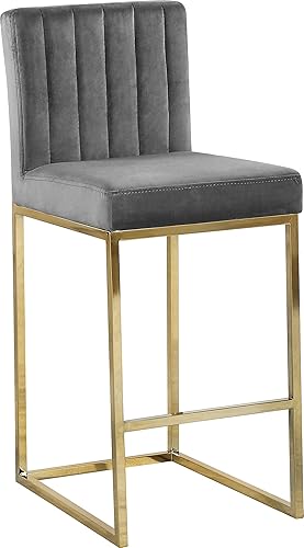 Miniatura 1 de Meridian Furniture Giselle Collection Modern  Taburete de mostrador contemporáneo tapizado de terciopelo, con base de metal dorado pulido, 16