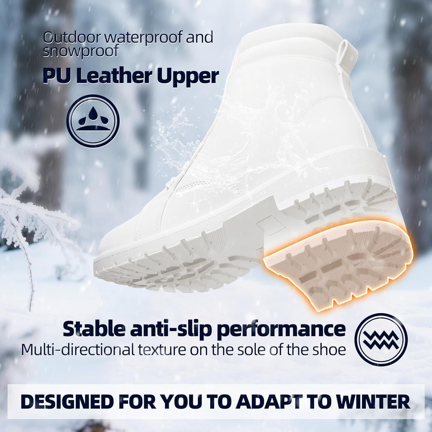 Rominz White Snow Boots for Women Black Winter Ankle Bootie with Warm Faux Fur Lining & Zipper Non-Slip Waterproof Boot - Image 5