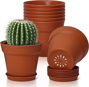 T4U 4 Inch Plant Pots 8-Pack, Small Flower Pots with Drainage Hole and Saucer, Decorative Nursery Pot Bulk for African Violet, Snake Plant, Succulent, Herb and Plants Indoor 8 Pcs 4" Pots