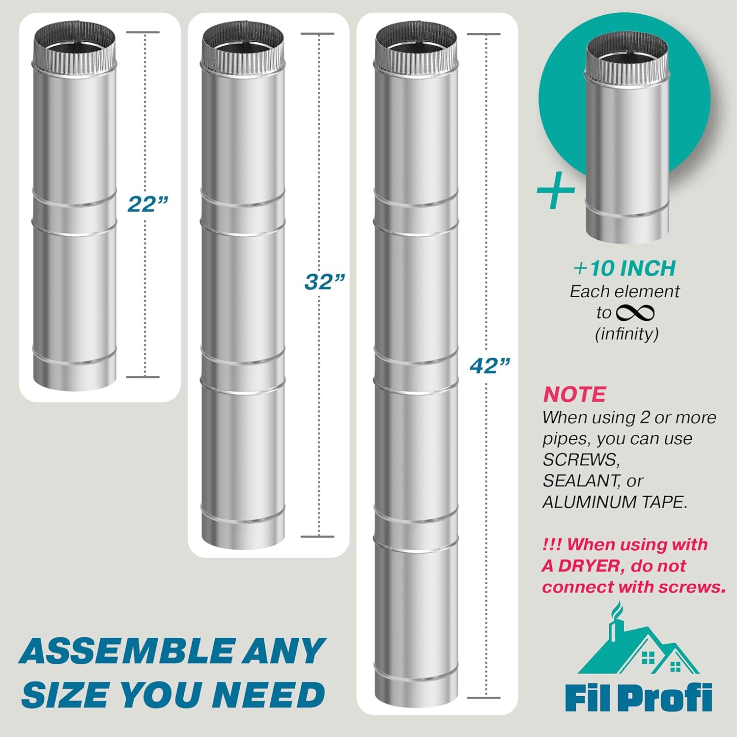 8 Inch-length 12 inch. Galvanized Steel. Round Dryer Duct. Bathroom Fan Pipe. Extendable Duct for Ventilation Equipment.